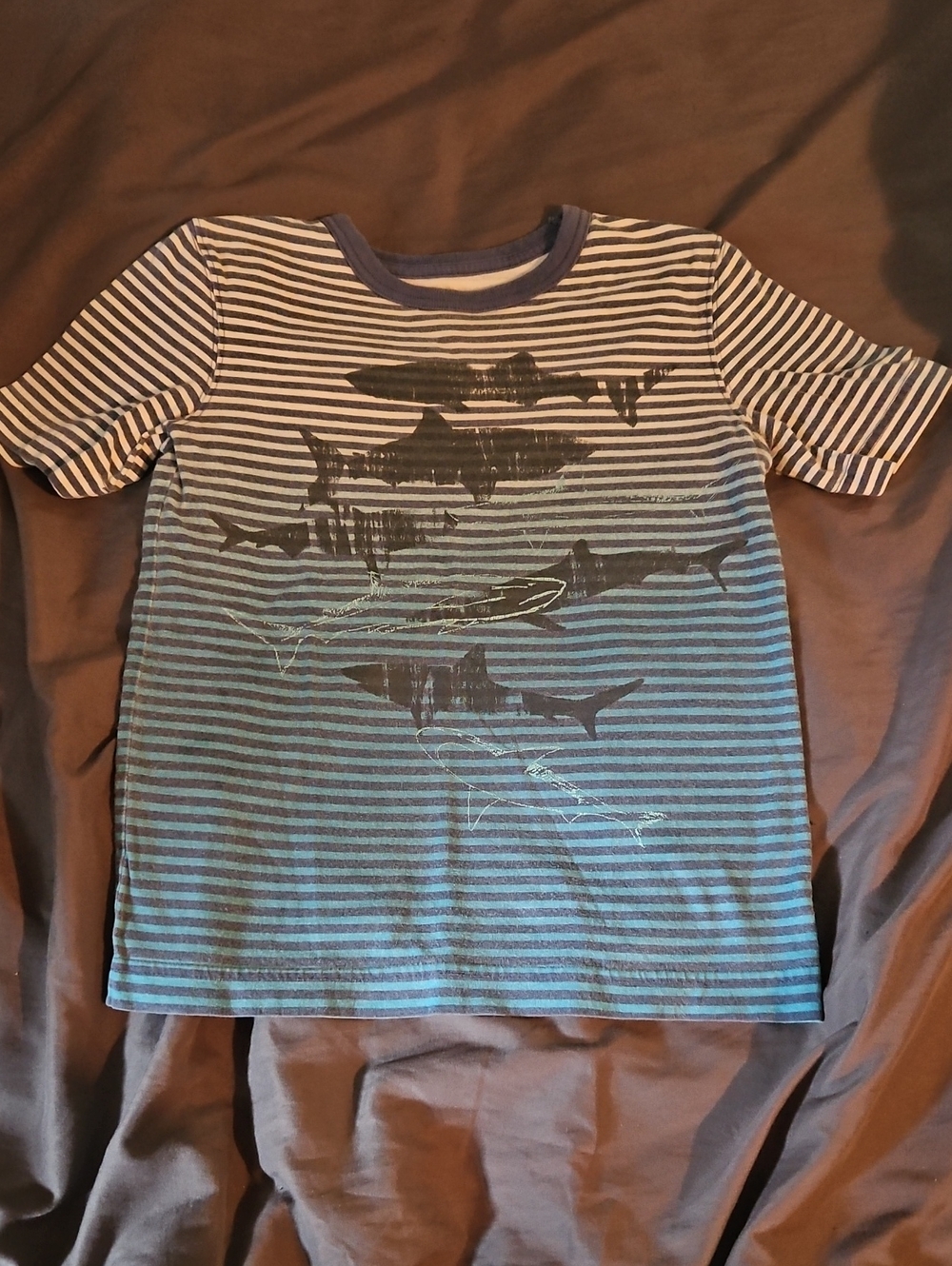 Striped Blue Shark Graphic Tee - Kids